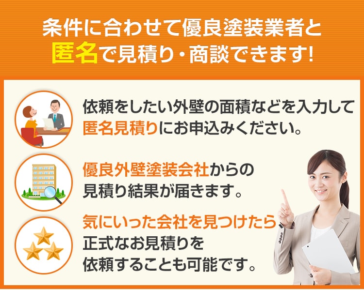 条件に合わせて優良塗装業者と匿名で見積り・商談できます!